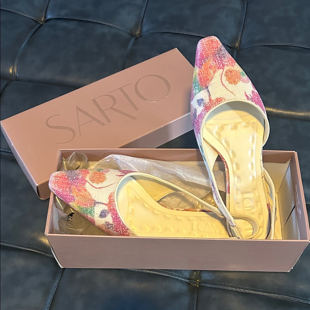 Franco Sarto Floral Mules in Pink and Cream